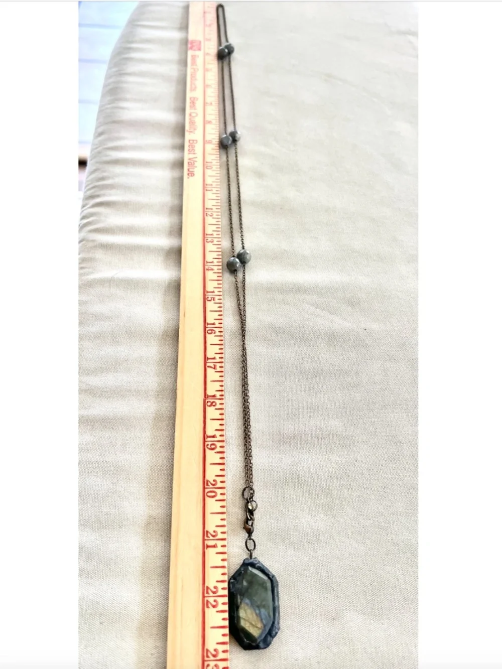 Long Chain Necklace with Labradorite Stones and Medallion